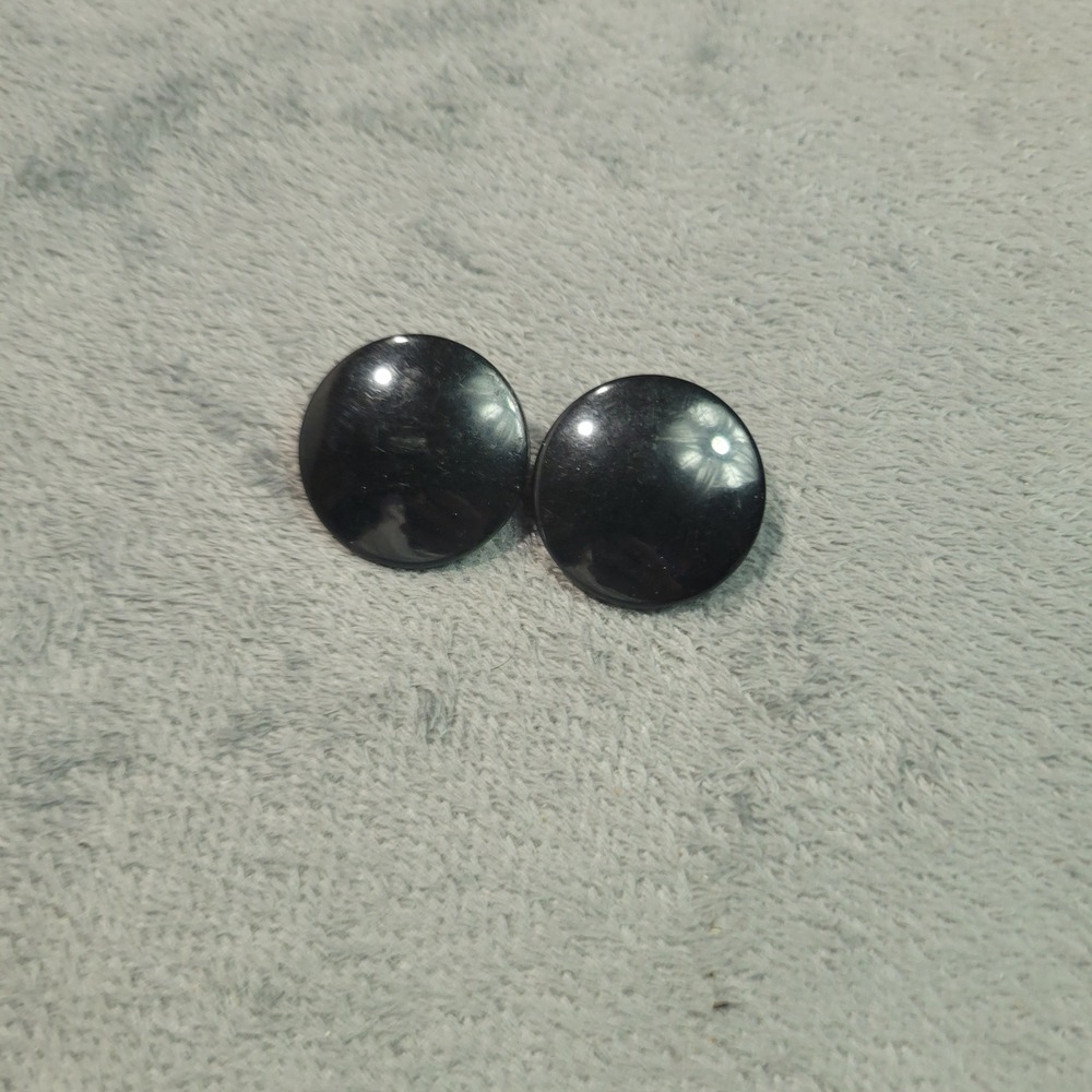 Earrings Womens‎ Black Round Button Vintage Clip On Stud Glossy Retro 80s 90s